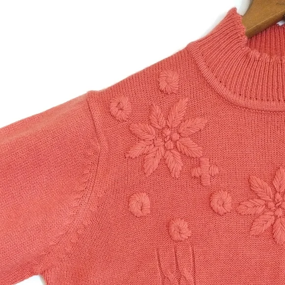Vintage 90's Grandma Embroidered Cottagecore Turtle Neck Sweater Size M - Picture 3 of 10